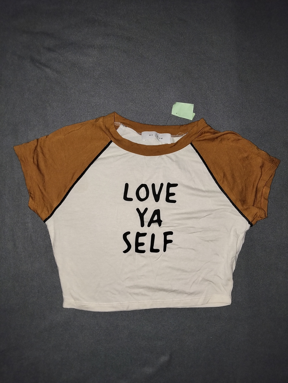 Love Ya Self Raglan Crop Tee - White and Brown